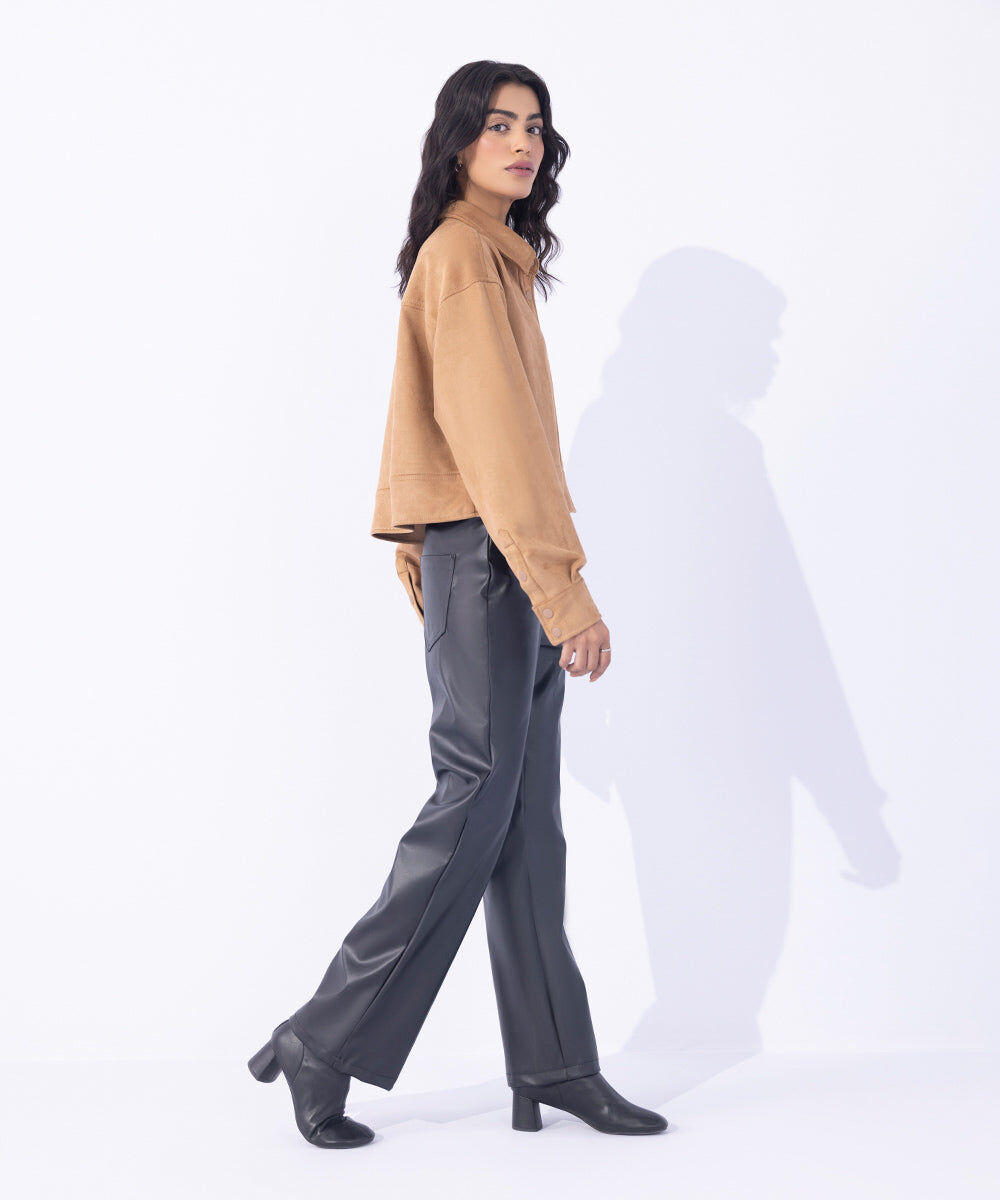 Woman - Black Straight Fit Faux Leather Trousers