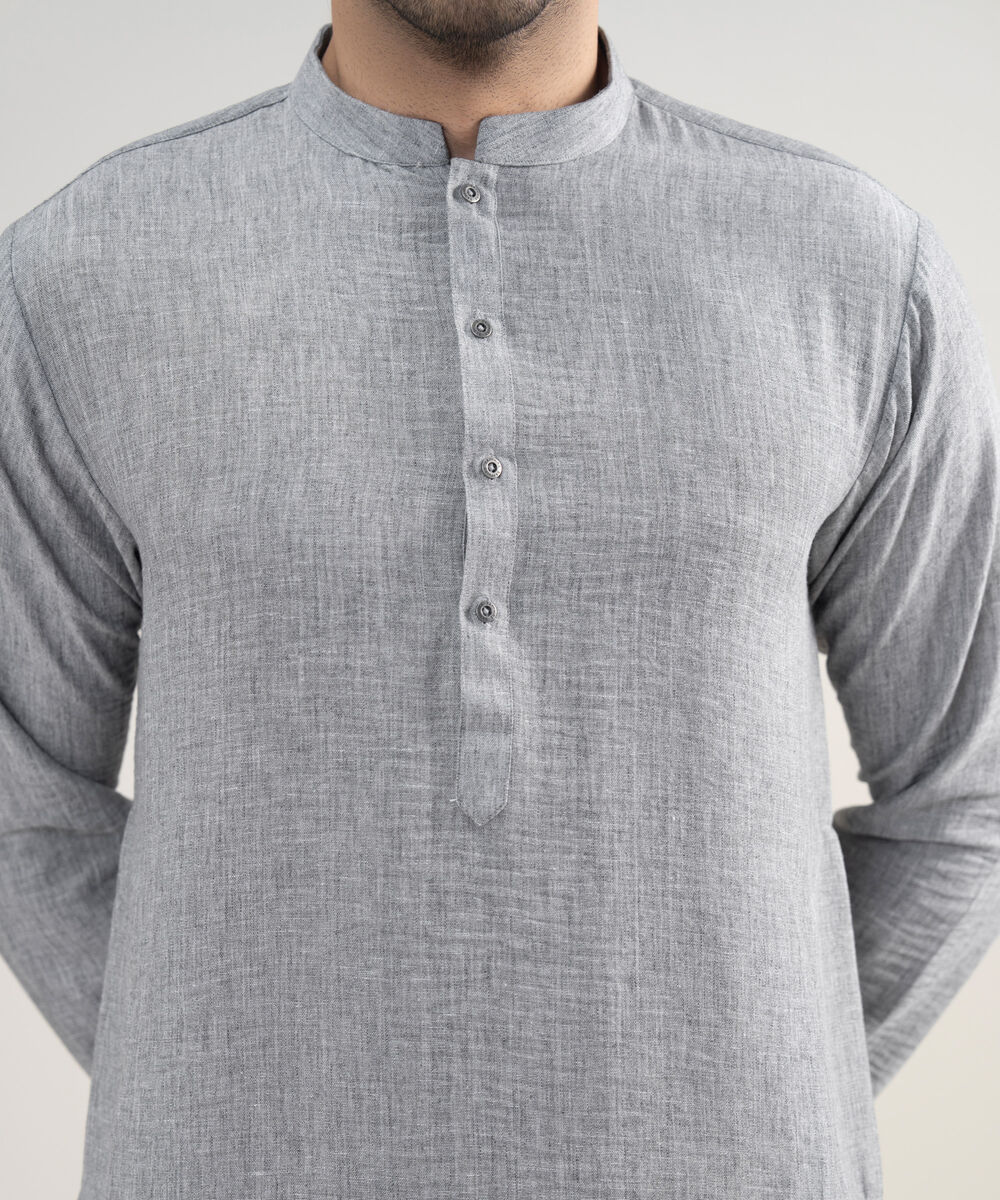 Men's Stitched Blended Linen Grey Suit