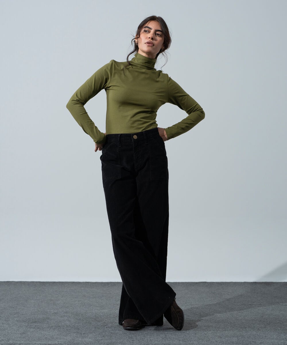 Women's Western Wear Black Cotton Corduroy Wide Leg Pants