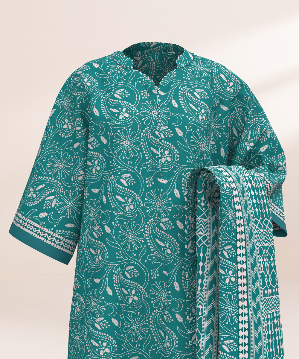 Women's Three Piece Printed Blue and off white Lawn Suit