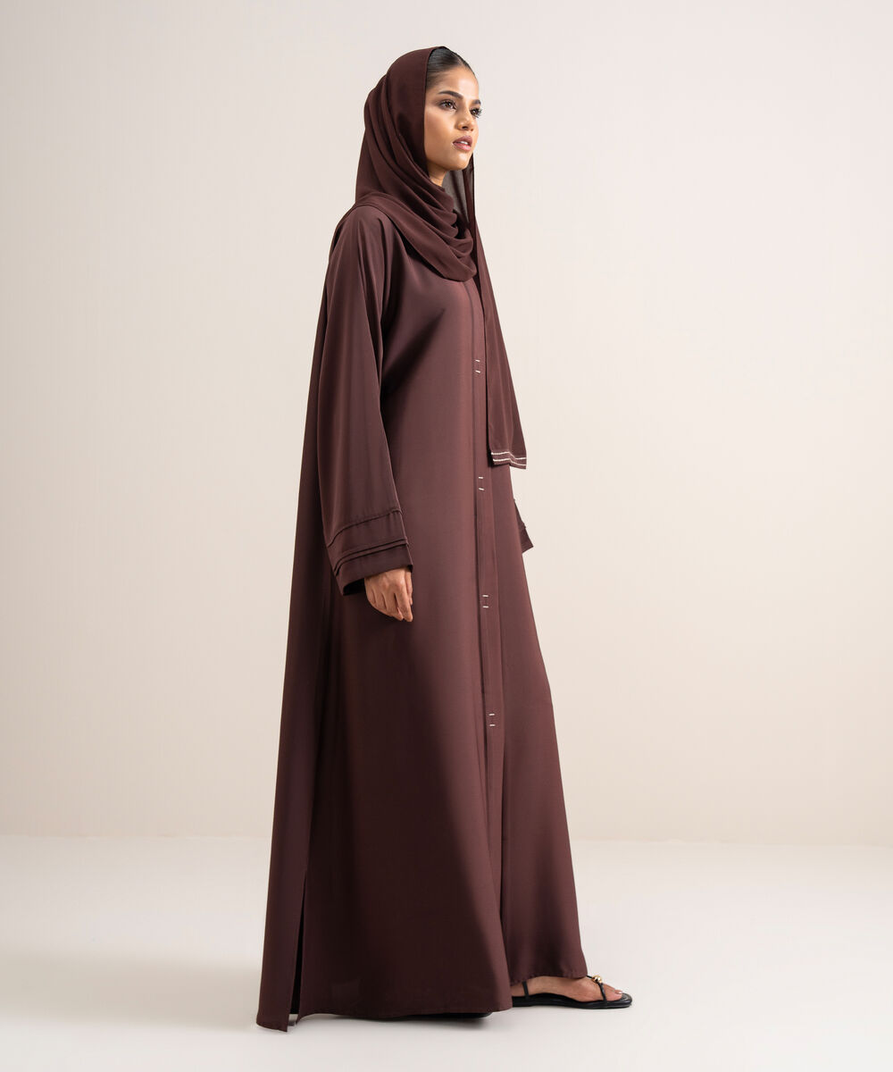 Women's Polyster Brown Kimono Abbaya Set