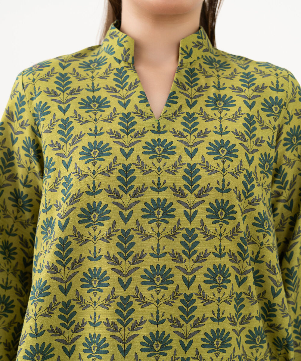 Women's Unstitched Khaddar Printed Green 2 Piece Suit
