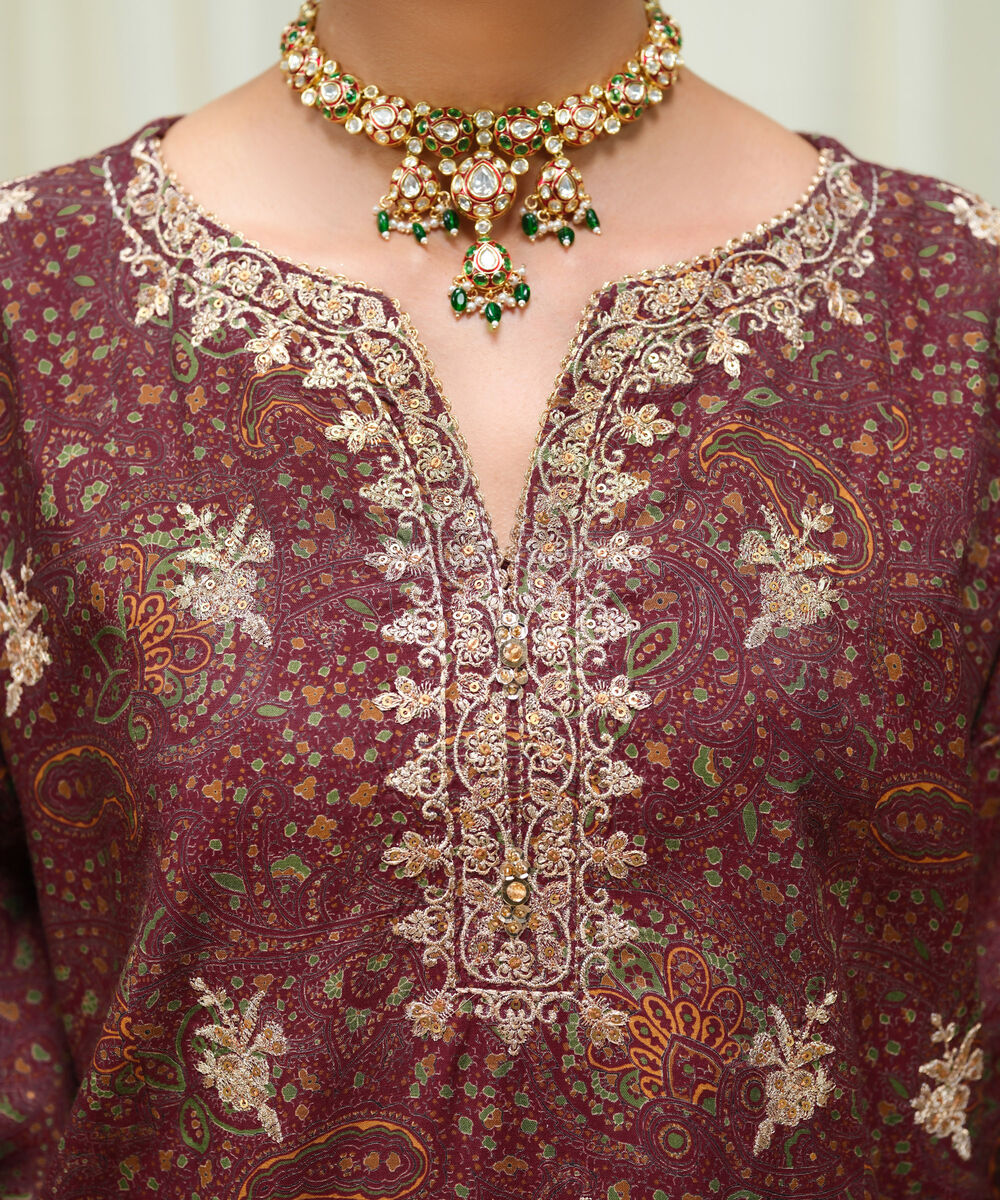 Women's Unstitched Viscose Raw Silk Printed Three Piece Suit