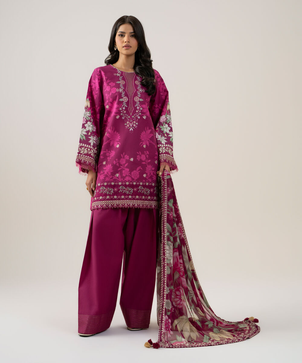 3 Piece - Embroidered Cotton Suit