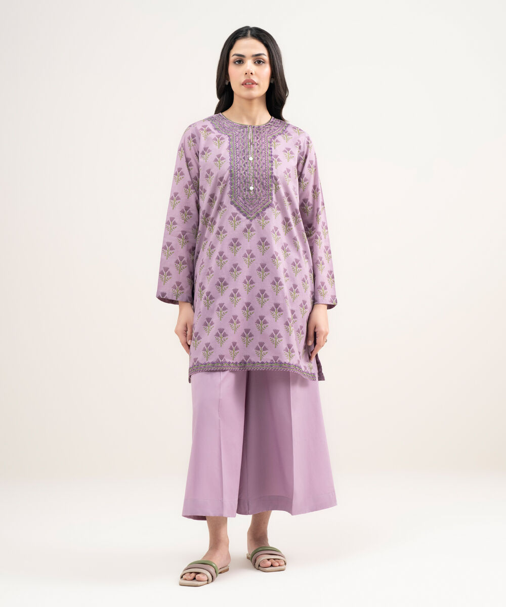 Women's RTW Lawn Embroidered Purple Straight Shirt
