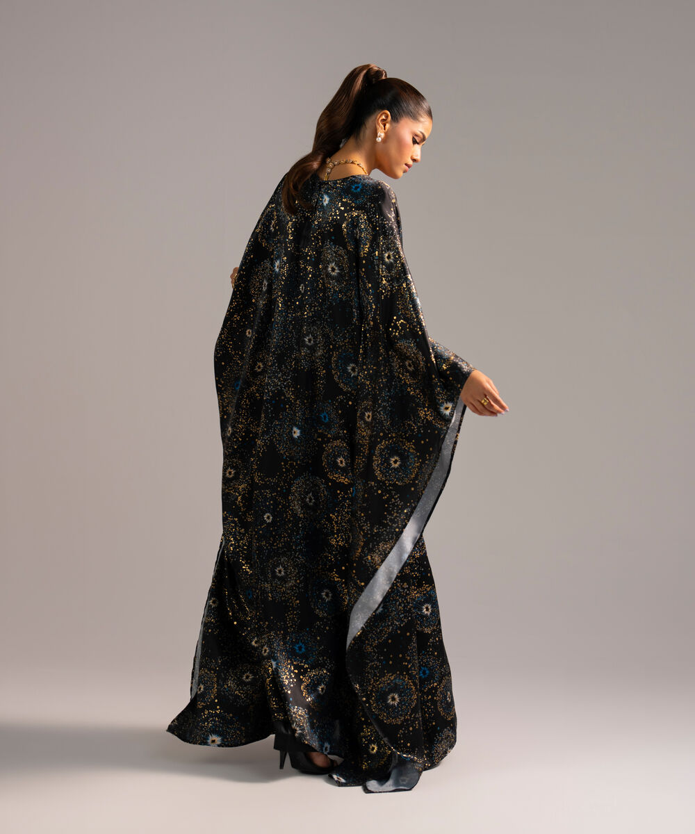 Women's RTW Blended Satin Printed Black 2 Piece Suit