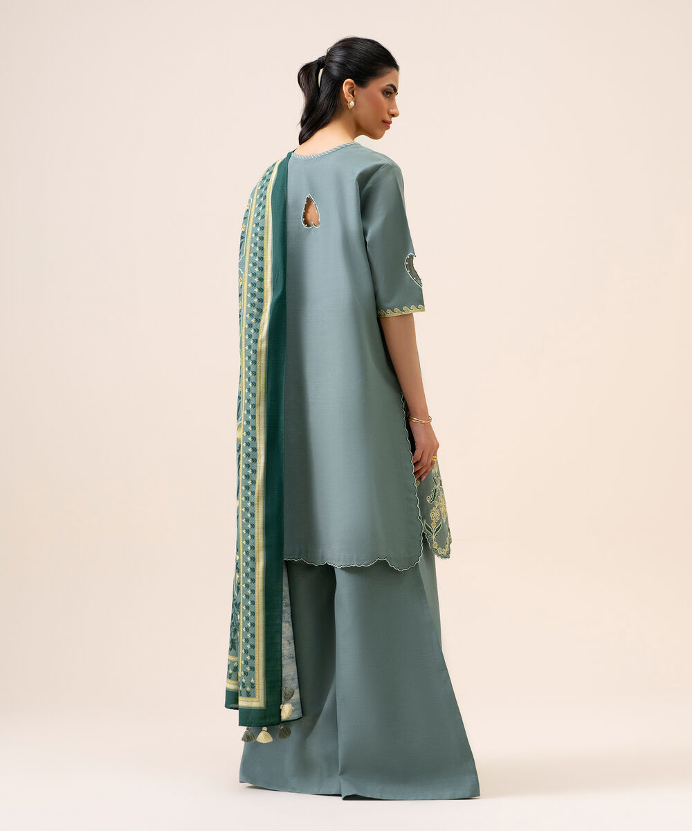 Women's Unstitched Light Khaddar Embroidered Moss Green 3 Piece Suit