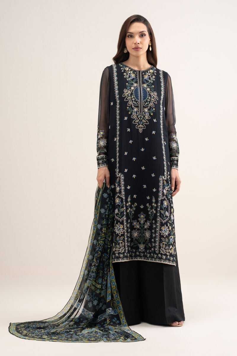 3 Piece - Embroidered Chiffon Suit