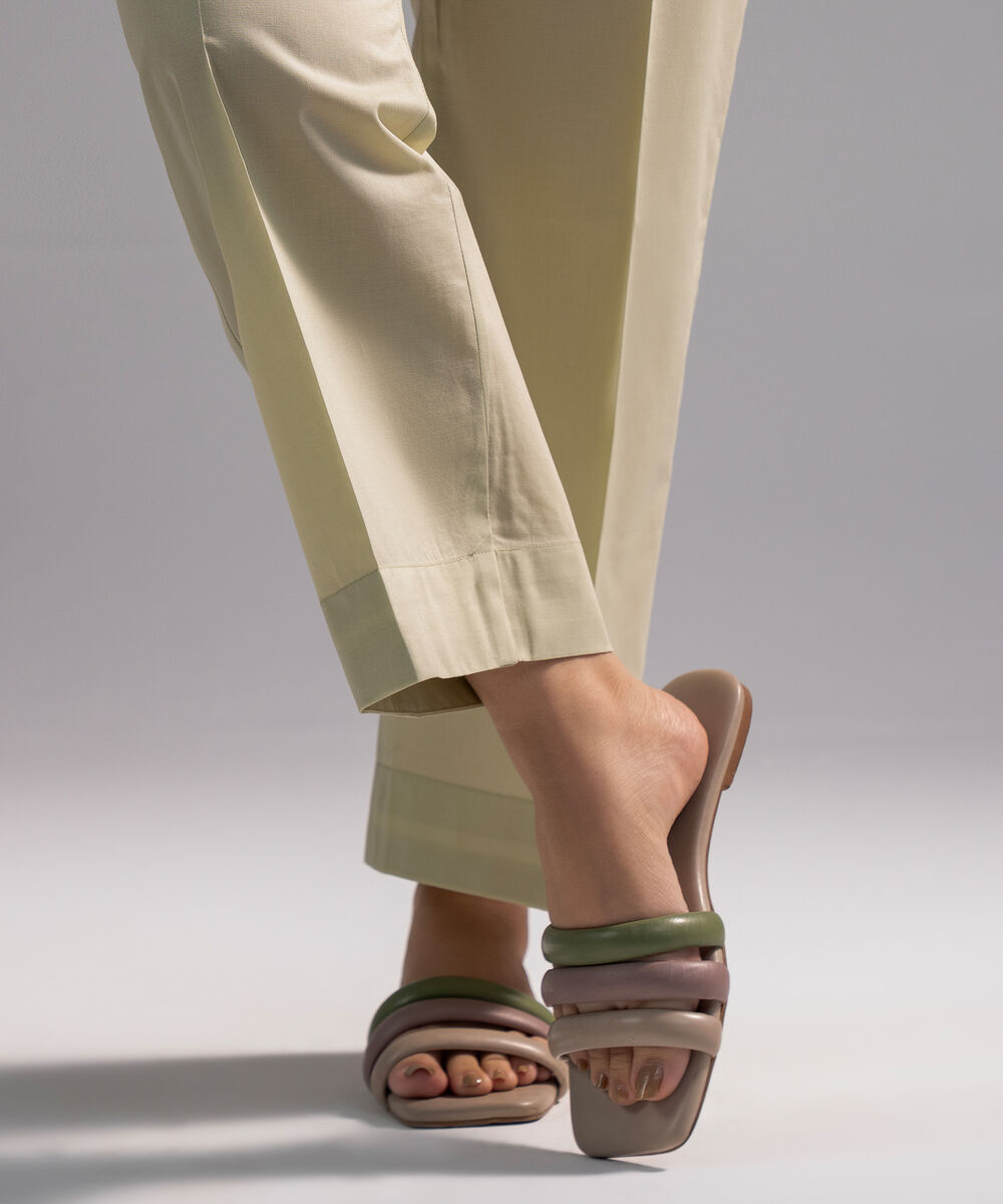 Women's RTW Cambric Solid Mint Green Straight Pants