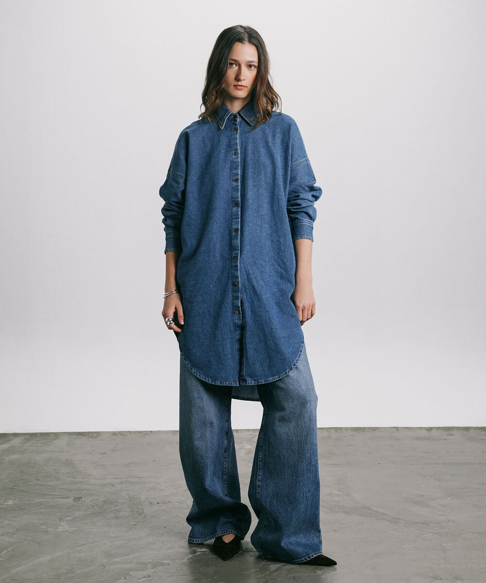 Women's Western Wear Blue Oversized Denim Shirt