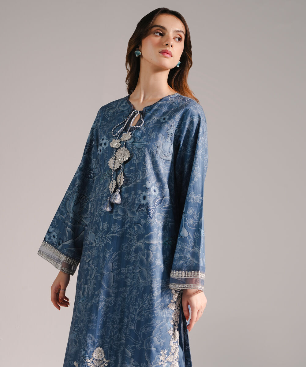 Women's RTW Leno Kara Embroidered A-Line Blue Shirt