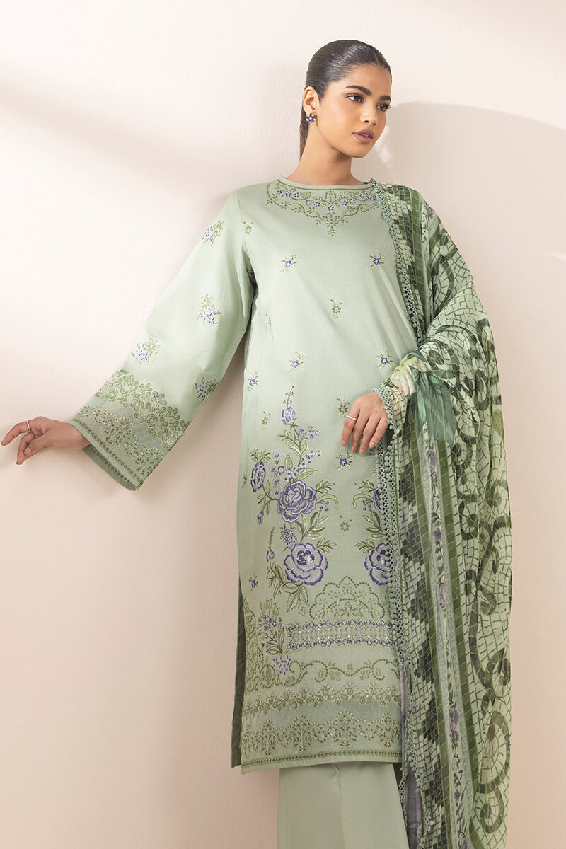 3 Piece - Embroidered Cotton Suit