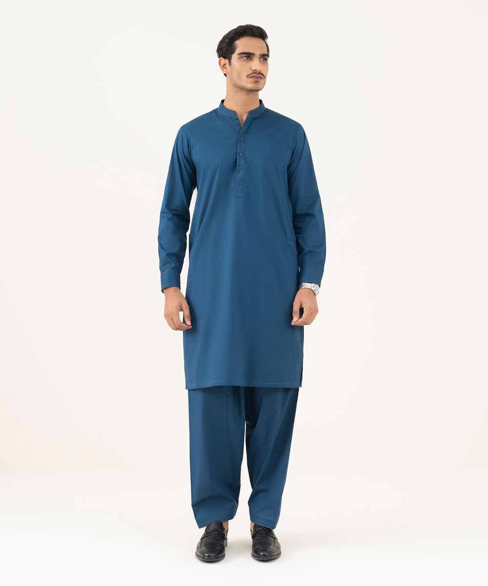 Men's Falak Plain Medium Blue Kurta Shalwar