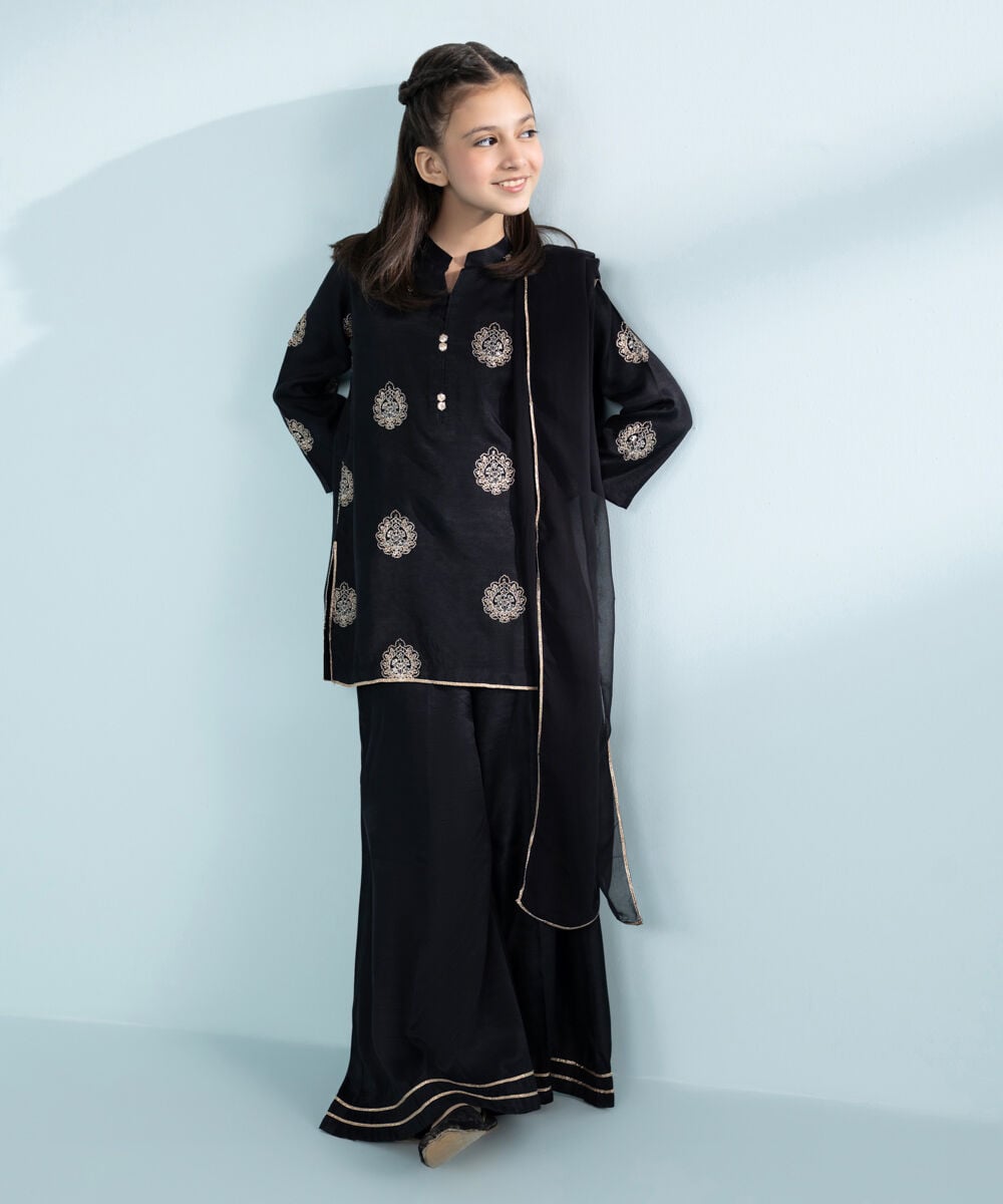 3 Piece - Embroidered Raw Silk Suit