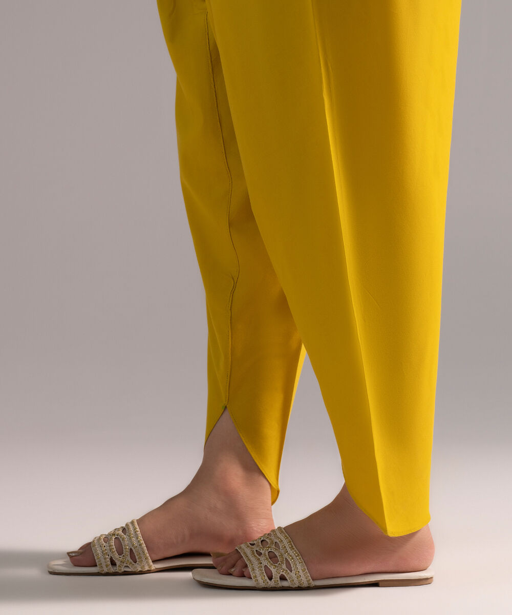 Women's RTW Cambric Solid Yellow Skinny Shalwar