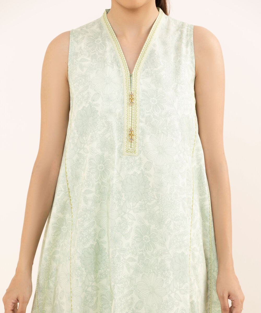 Women's Unstitched Lawn Printed Green Three Piece Suit