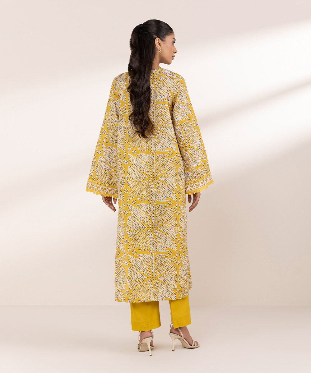 Women's RTW Lawn Yellow Embroidered A-Line Shirt
