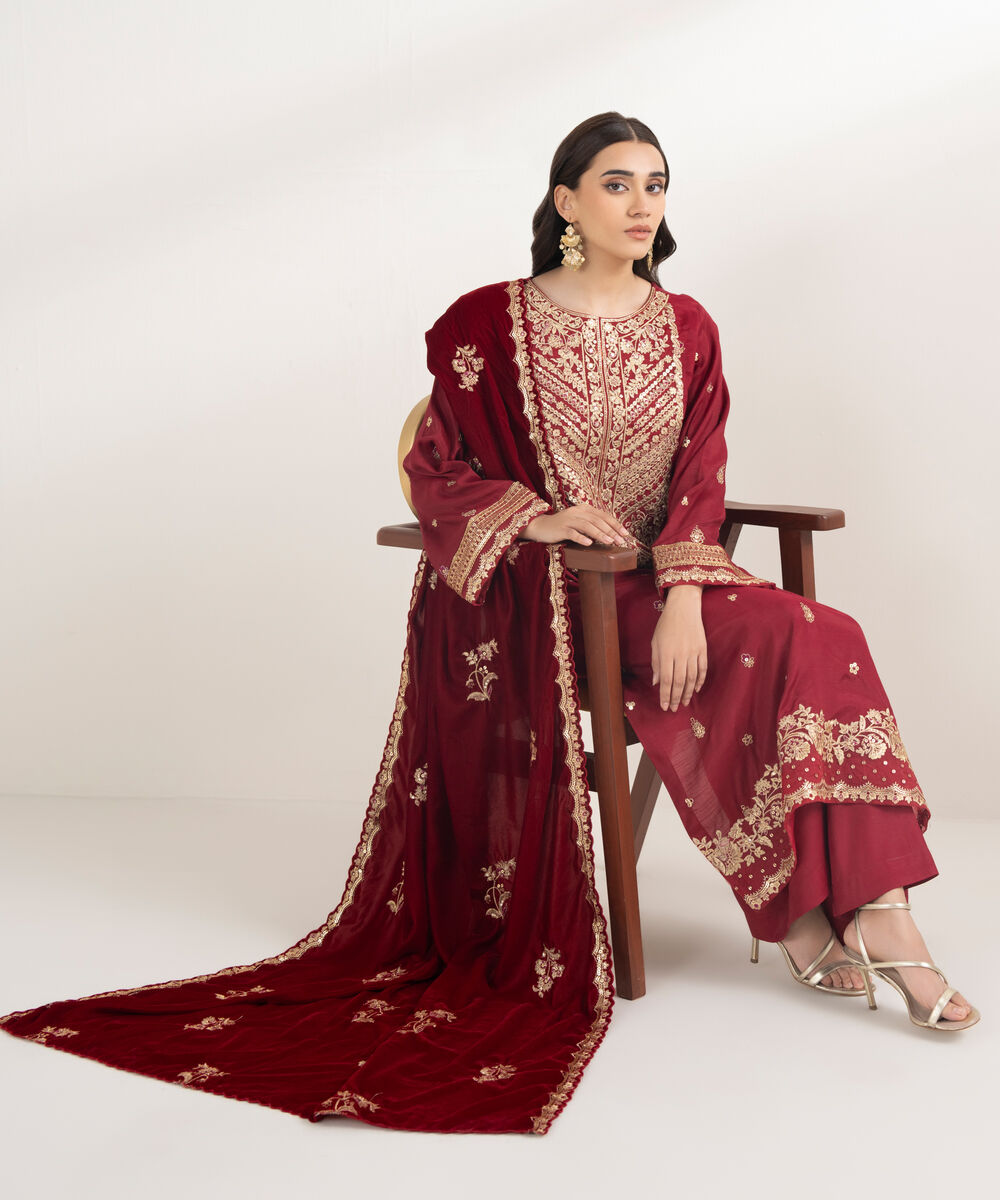 Women's Unstitched Viscose Raw Silk 3 Piece Suit