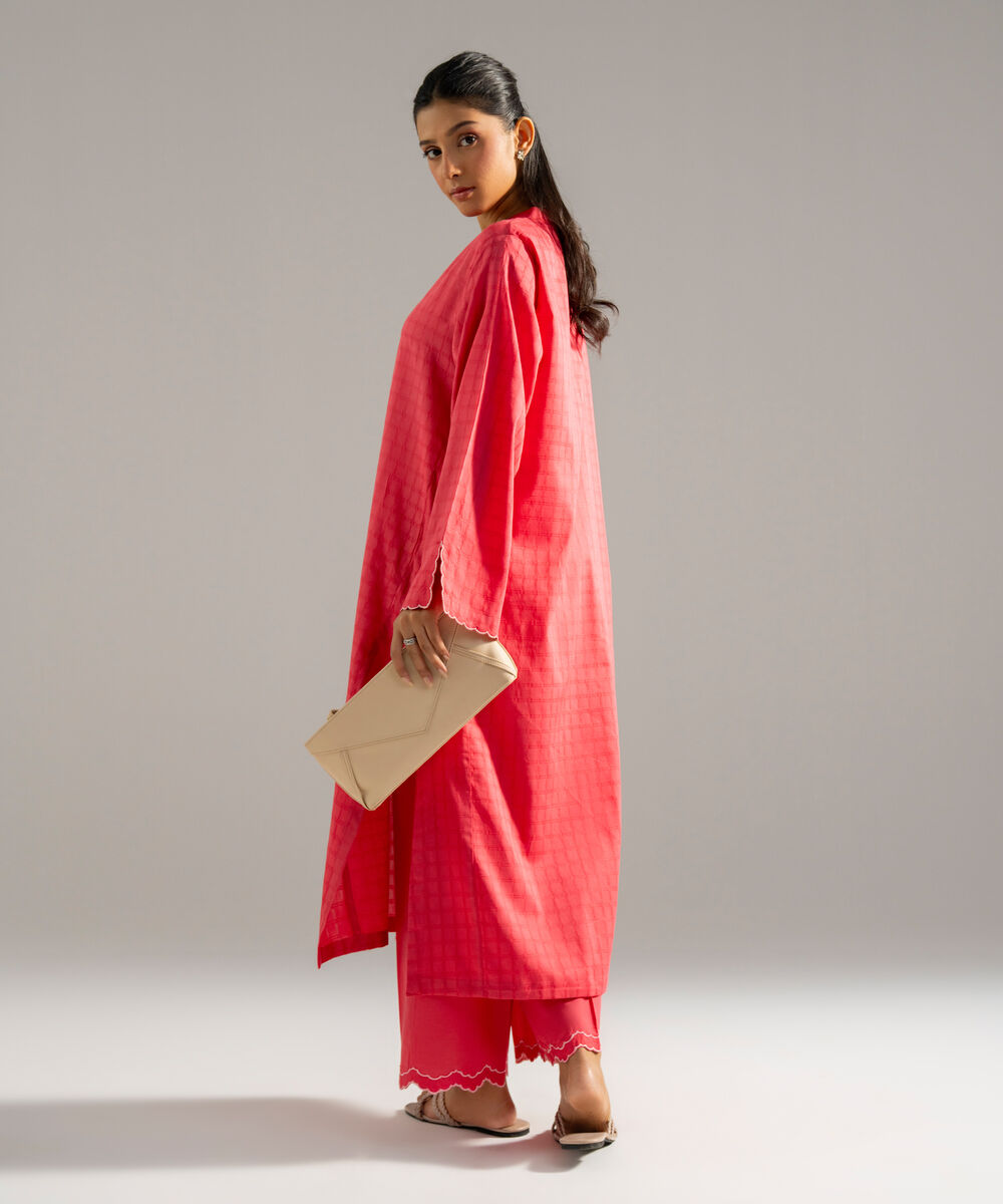 Women's RTW 3D dobby Solid Peach Straight Shirt