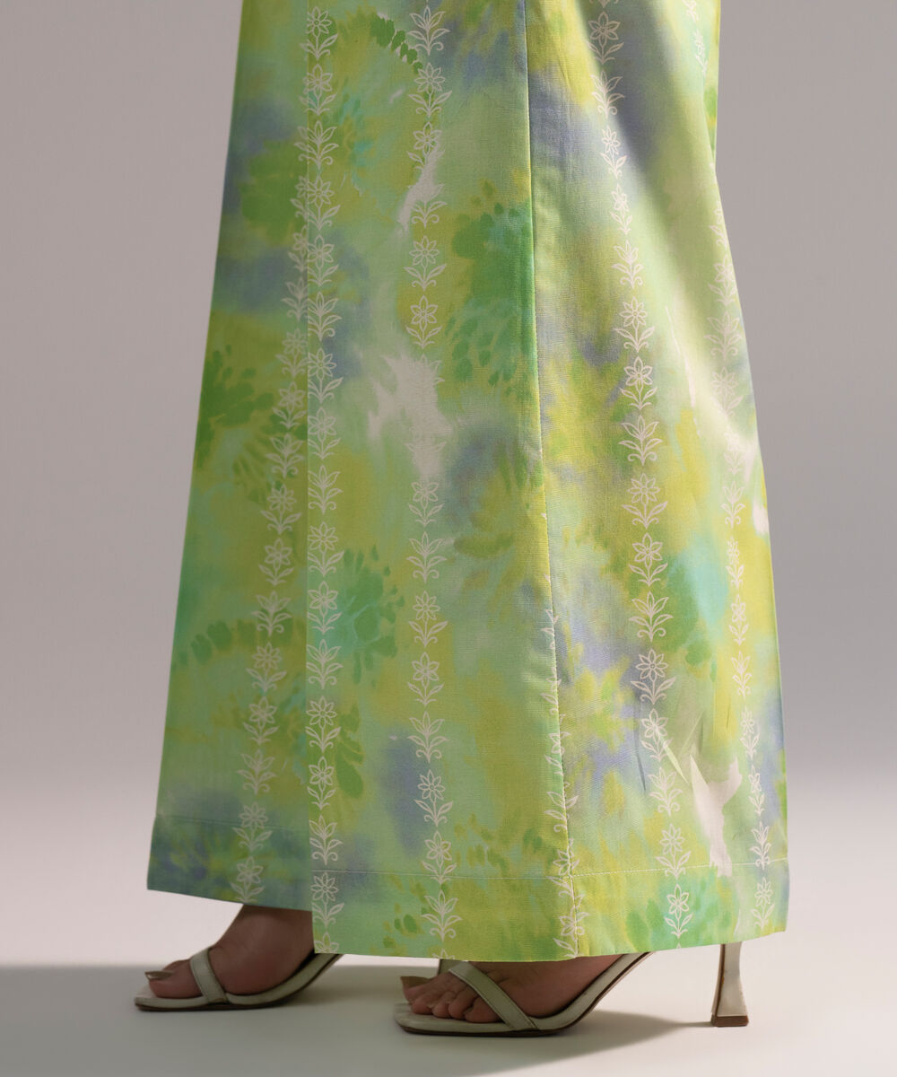 Women's RTW Cambric Printed Bright Green Flared Pants