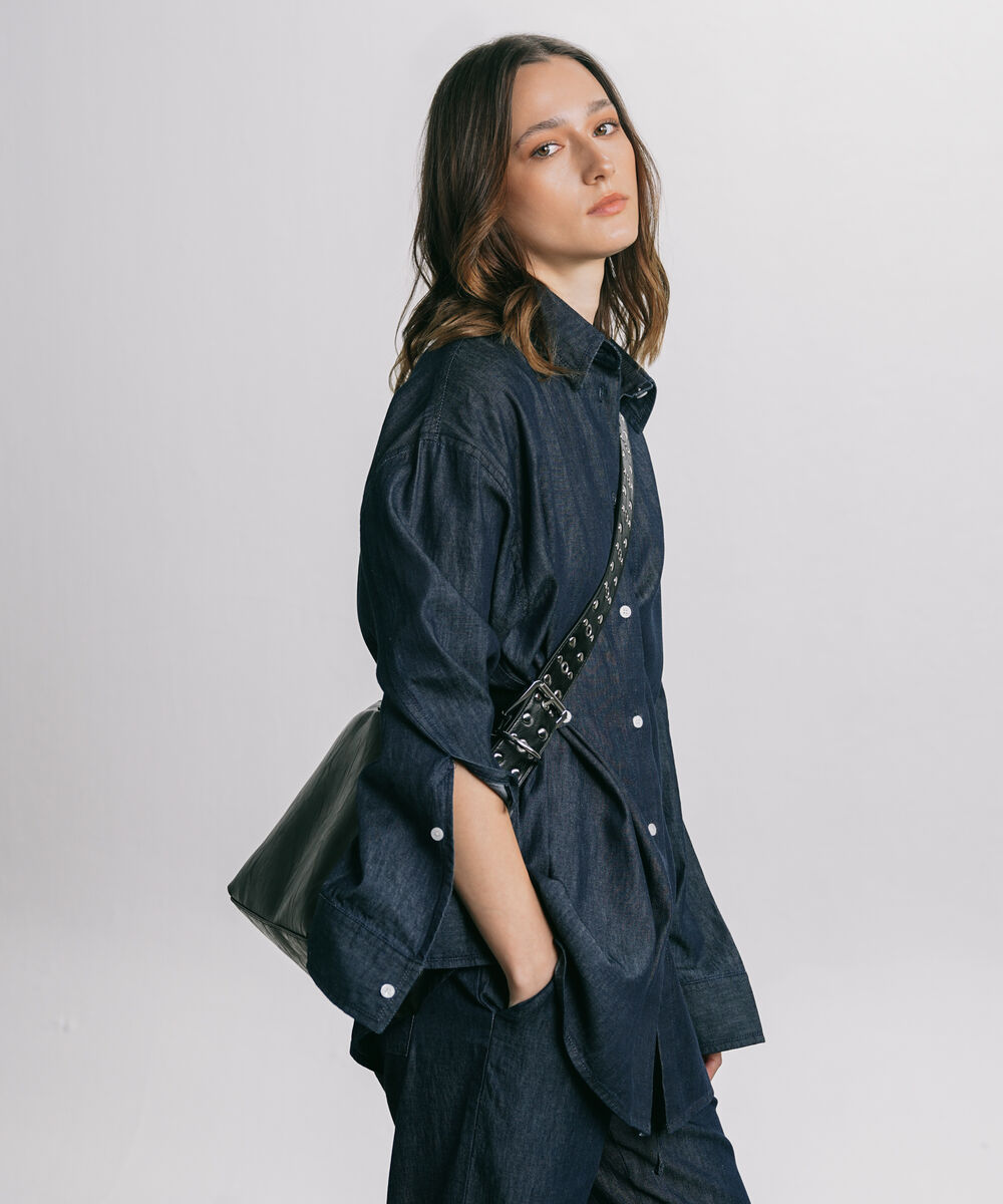 Women's Western Wear Blue Cinched Waist Button Through Shirt