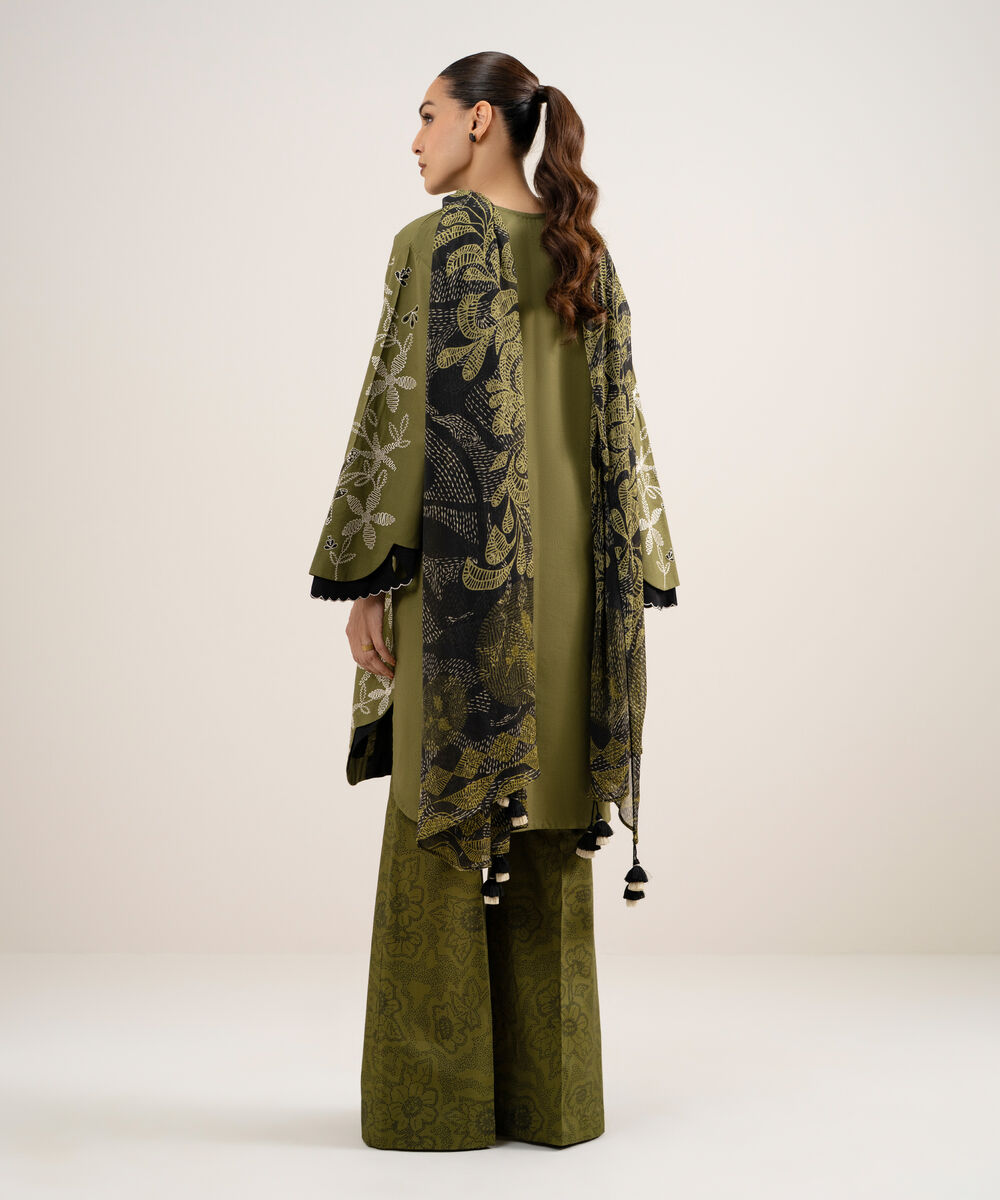 Women's Unstitched Textured Lawn Embroidered Green 3 Piece Suit