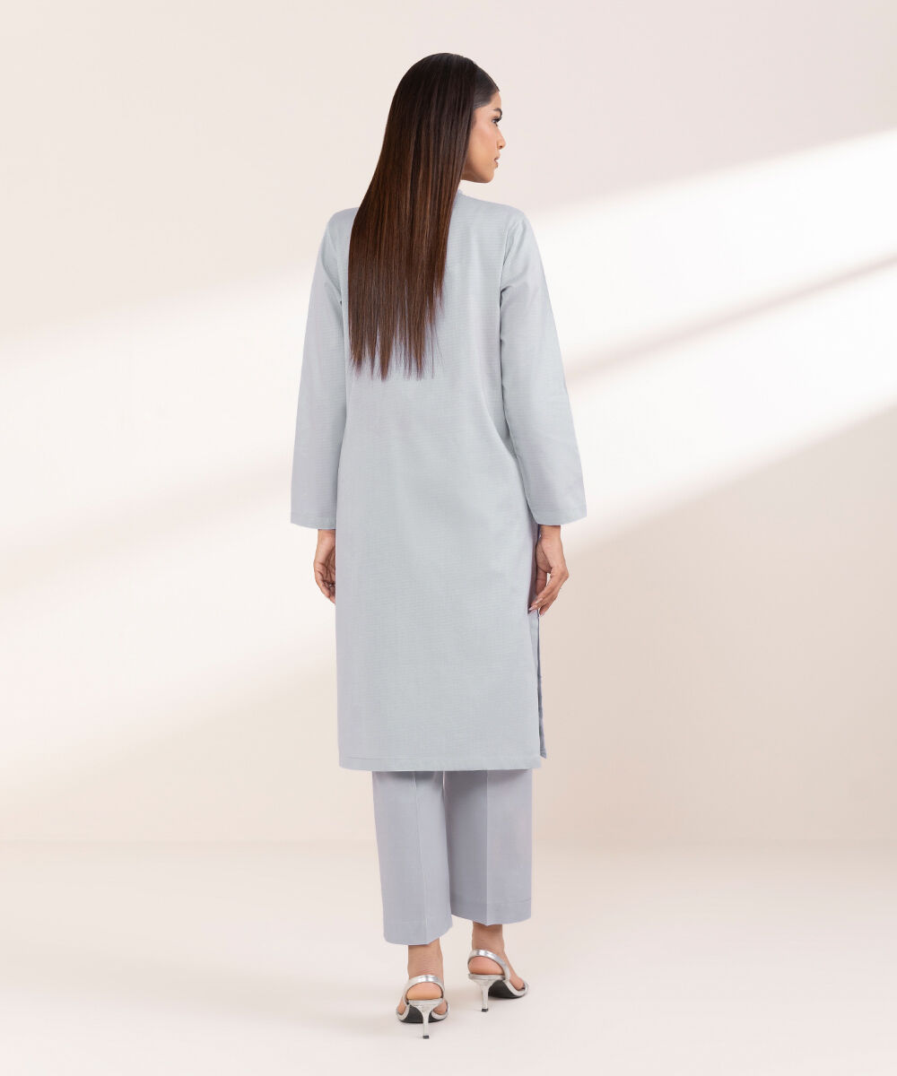 Women's RTW Dobby Purple Embroidered A-Line Shirt