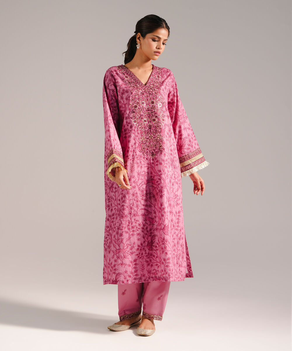 Women's RTW Leno Kara Embroidered Pink A-Line Shirt