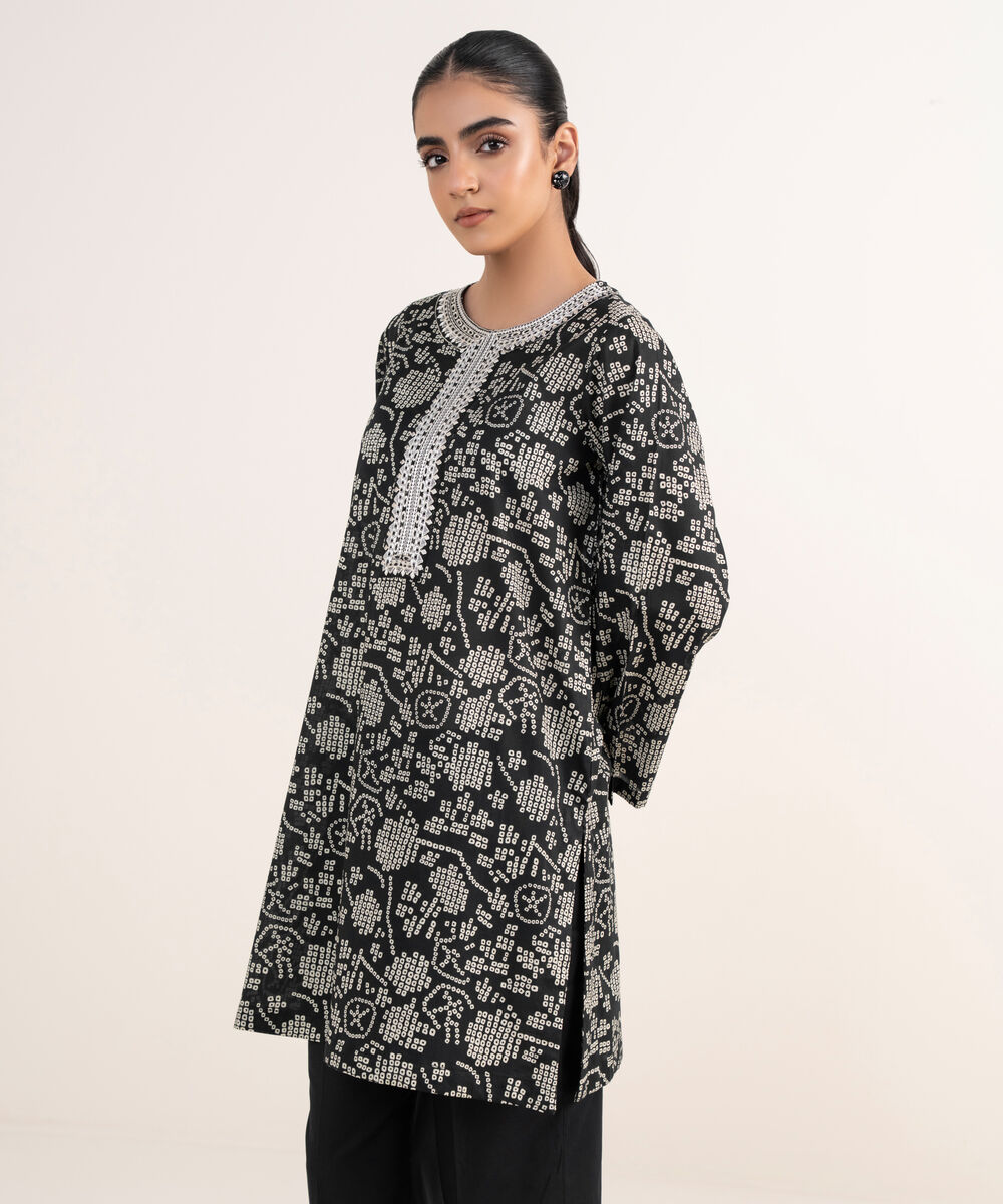 Women's RTW Lawn Black Embroidered A-Line Shirt