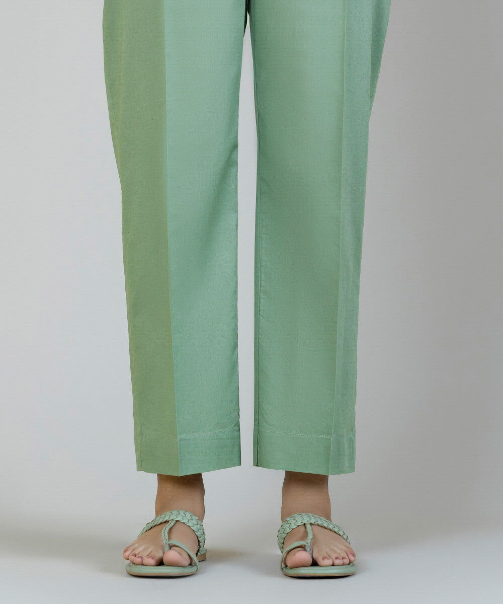 Woman - Green Cambric Straight Pants
