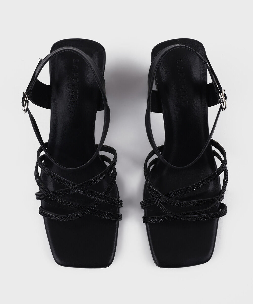 Woman - Black Embellished Block Heels