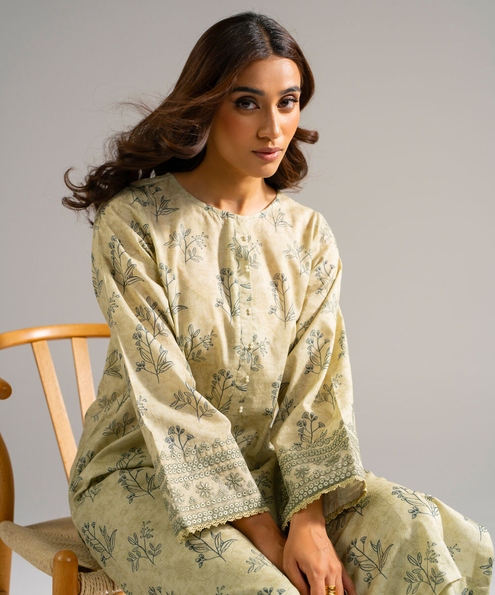 Women's RTW Self Jacquard Embroidered Off White 2 Piece Suit