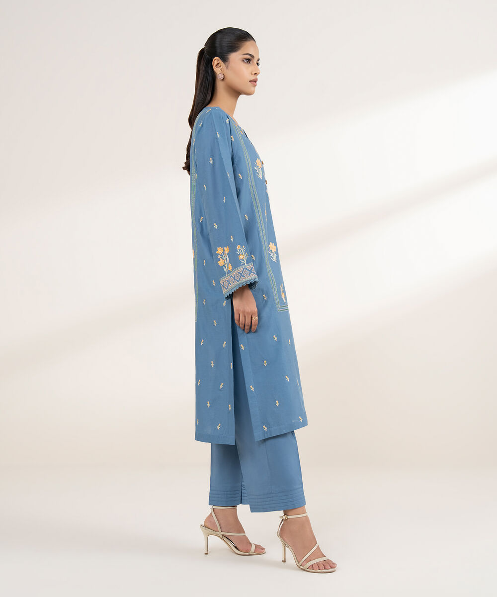 Women's RTW Lawn Blue Embroidered Boxy Shirt