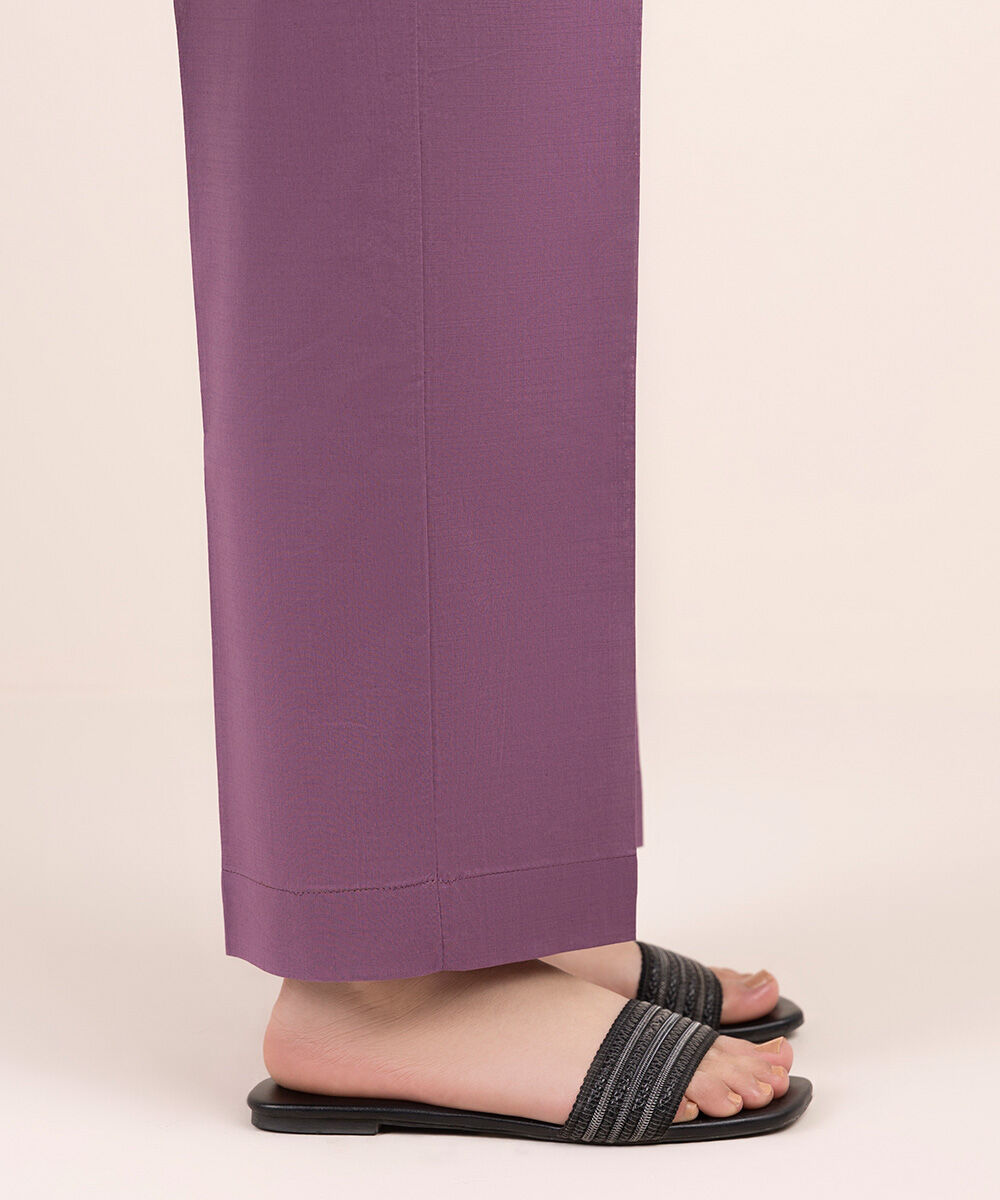 Women's Pret Cross Hatch Purple Solid Straight Pants