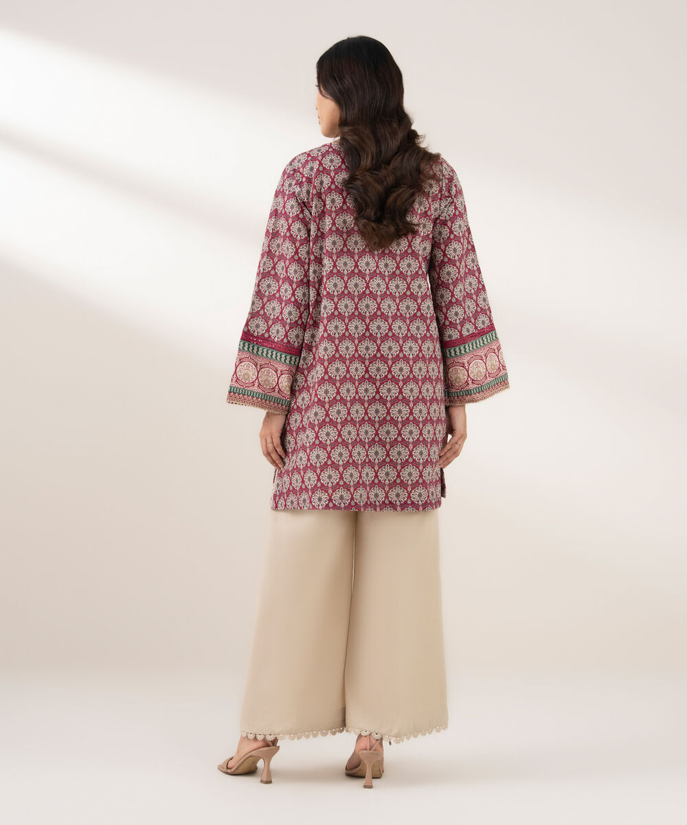 Women's RTW Cotton Embroidered Straight Pink Shirt