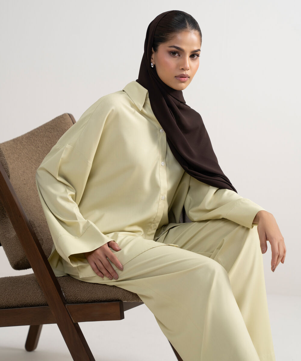 Women's Beige Oversize Button Down