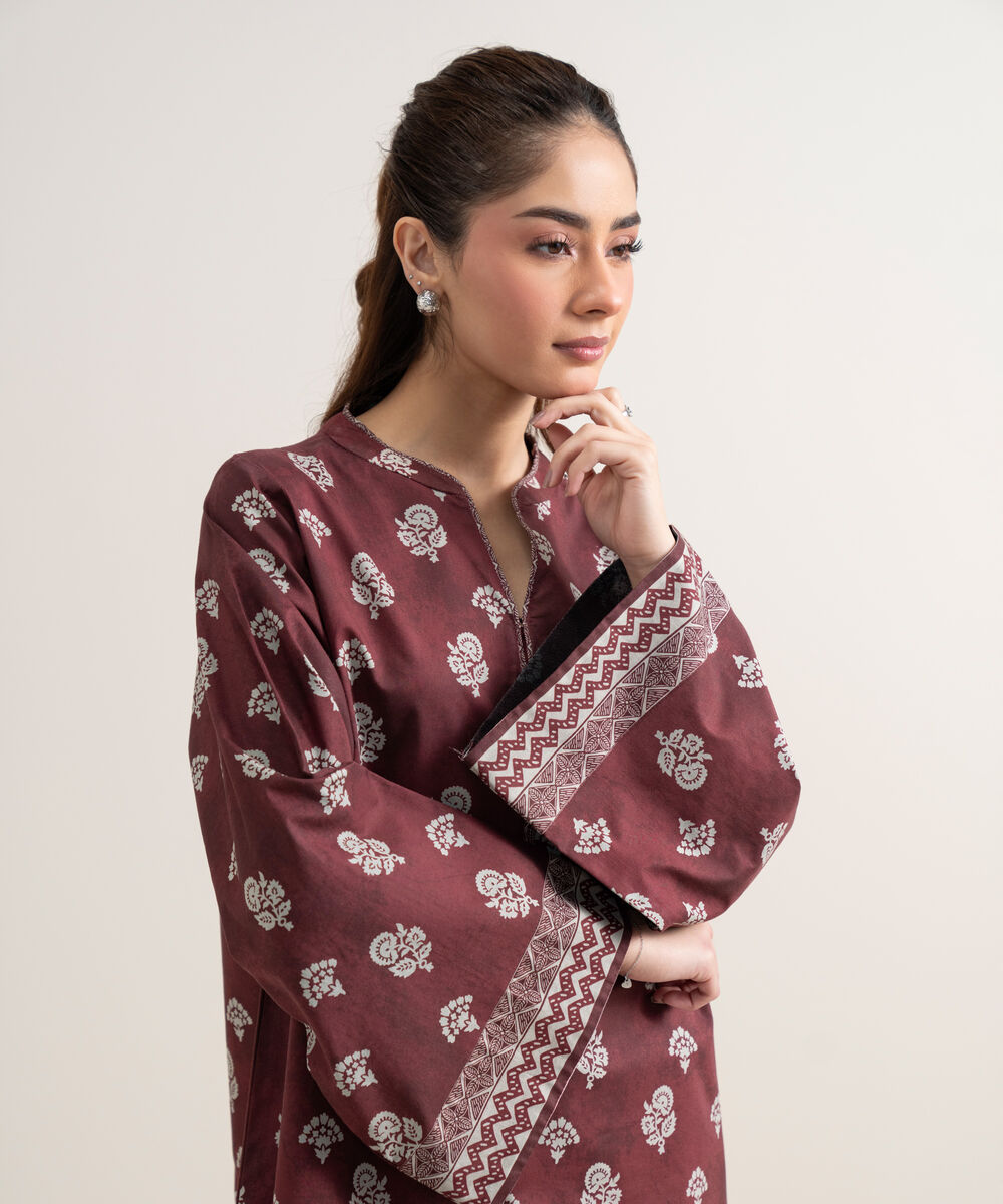 Women's Unstitched Lawn Printed Red 2 Piece Suit