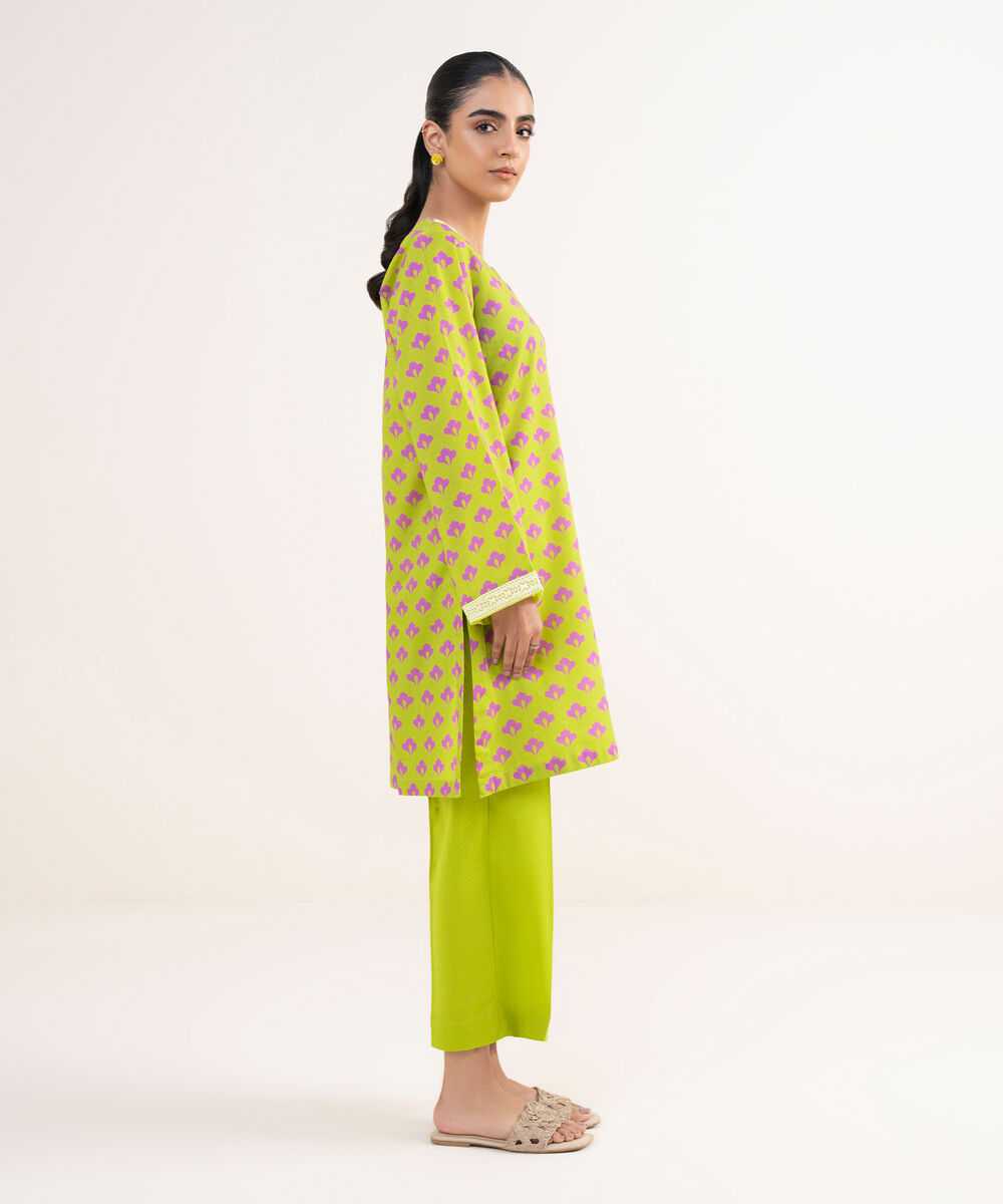 Women's RTW Textured Lawn Green Embroidered Straight Shirt