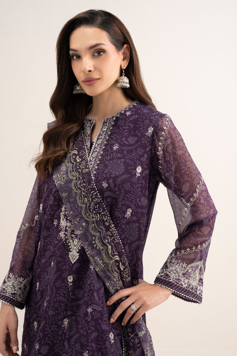 3 Piece - Embroidered Chiffon Suit