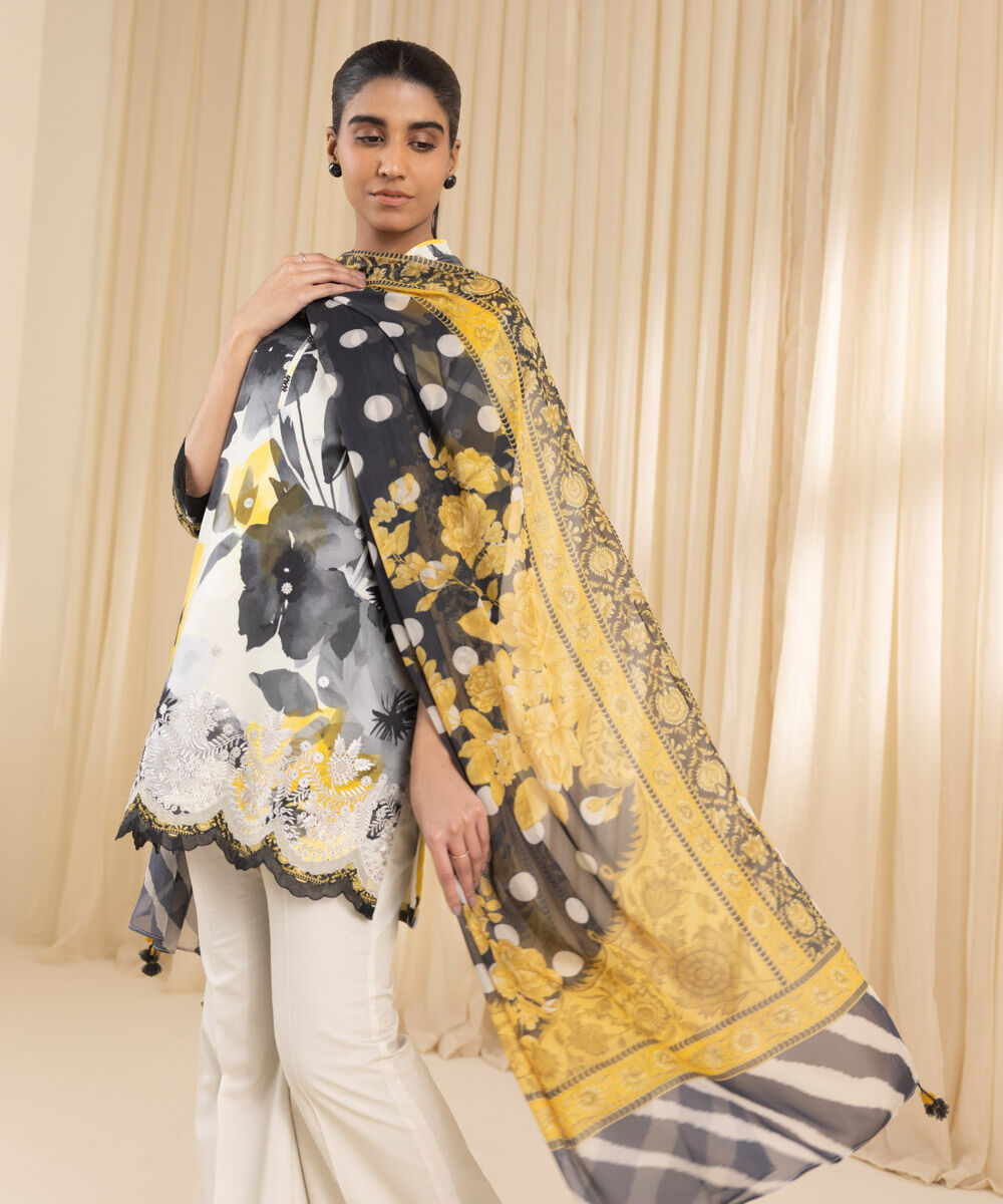 Unstitched Women's Embroidered Lawn Multi Three Piece Suit