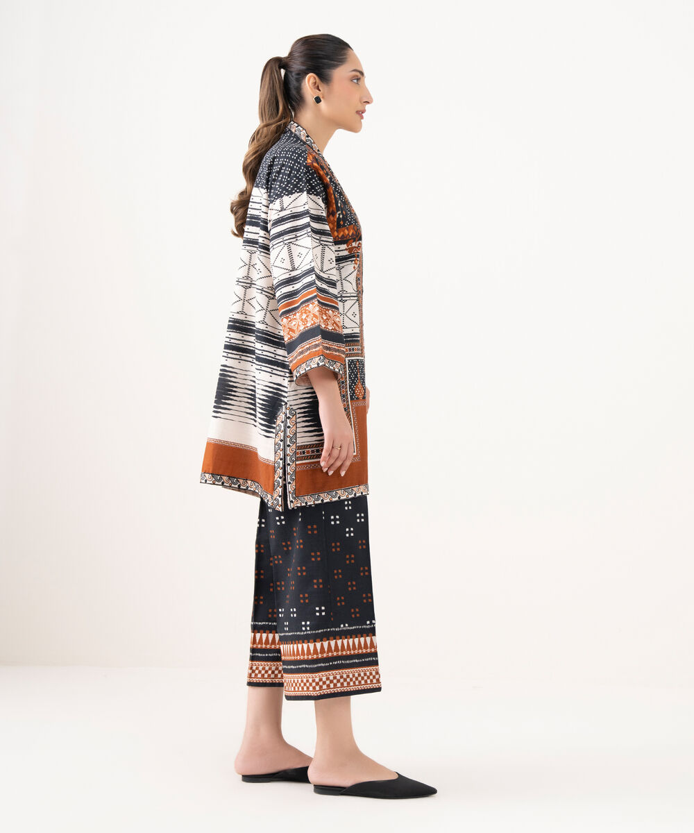 Women's RTW Light Khaddar Embroidered Brown Front Open Shirt