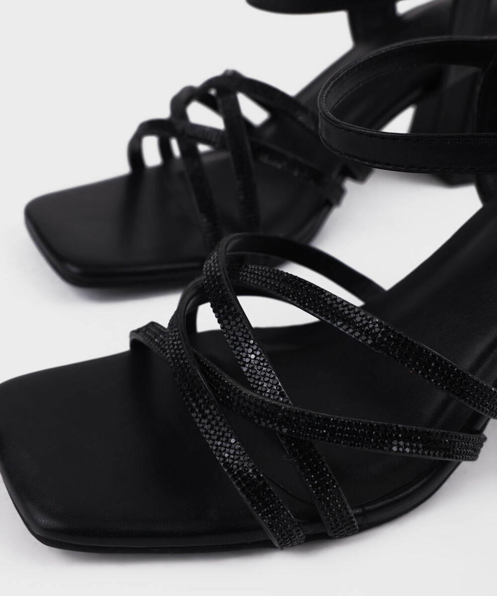 Woman - Black Embellished Block Heels