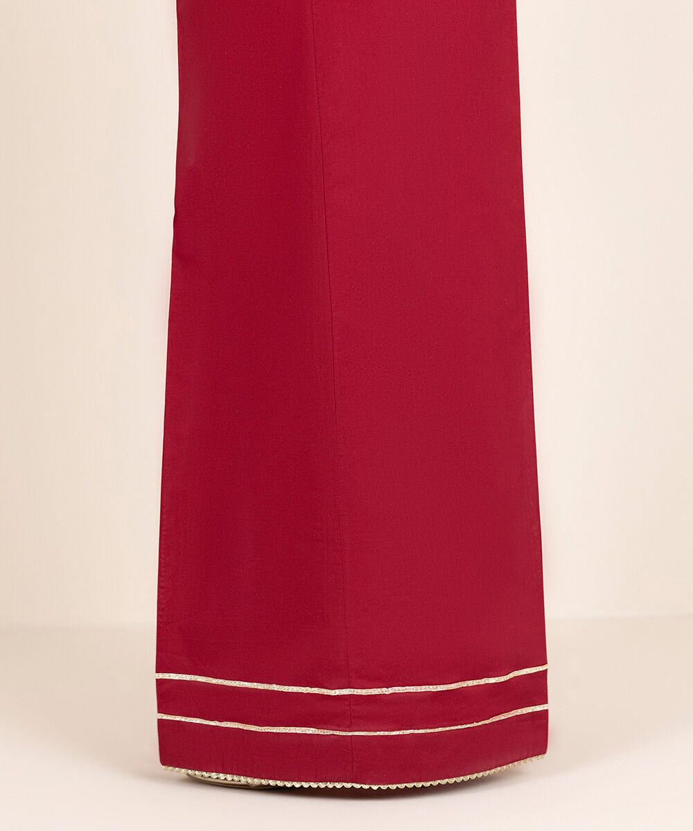 Women's RTW Cambric Red Solid Flared Pants