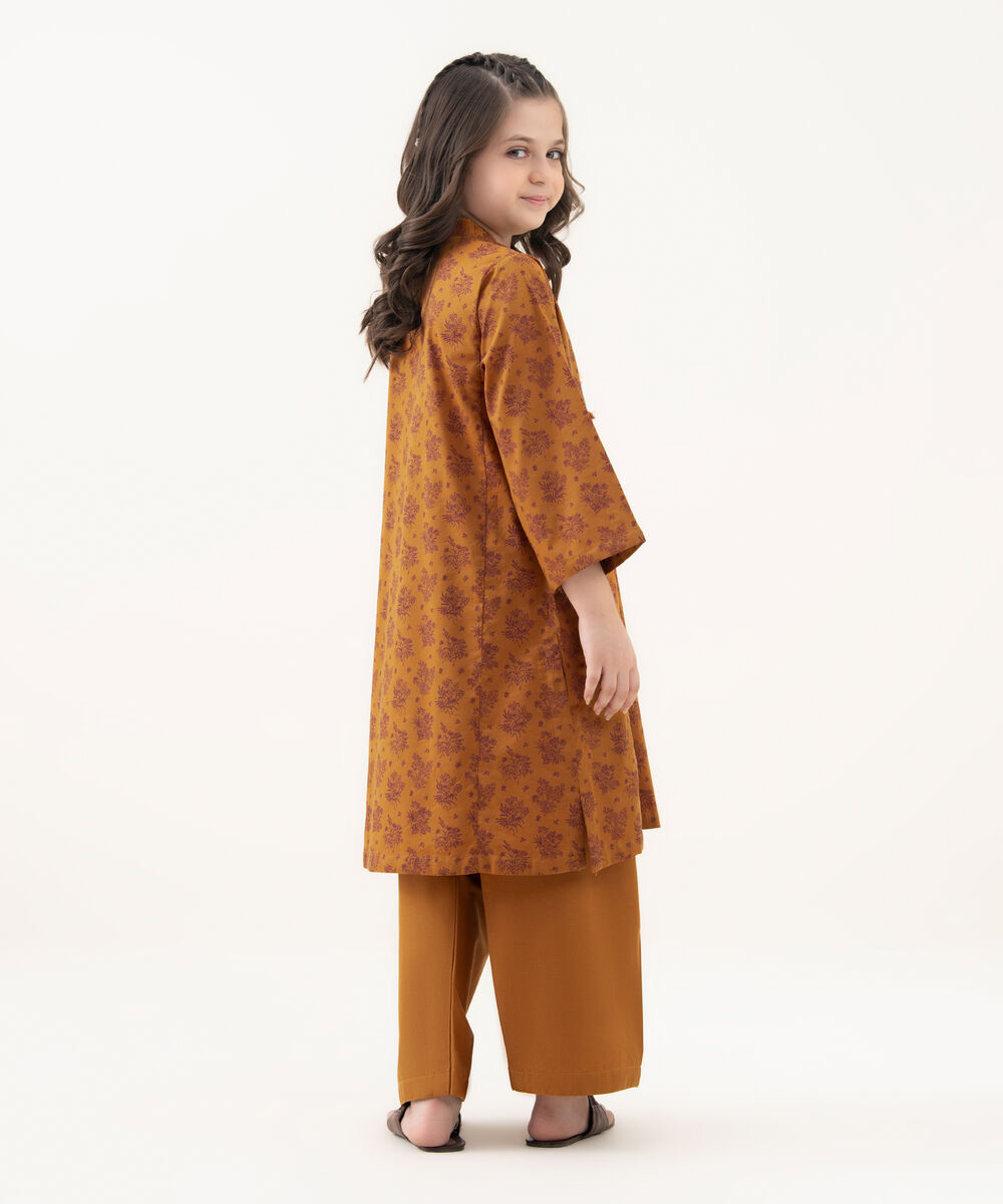 Girl's Cotton Viscose Printed Brown 2 Piece Suit