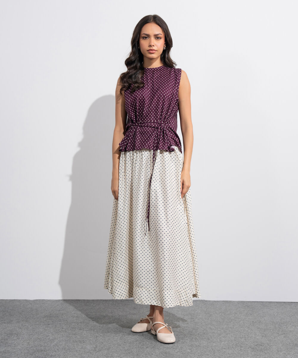 Women's Western Merlot And White Polka Dots Sleeveless Top