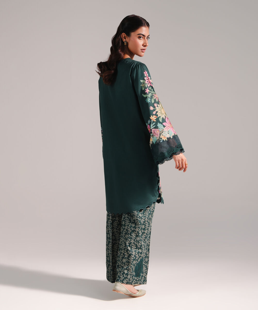 Women's RTW Lawn Printed Dark Green Straight Shirt