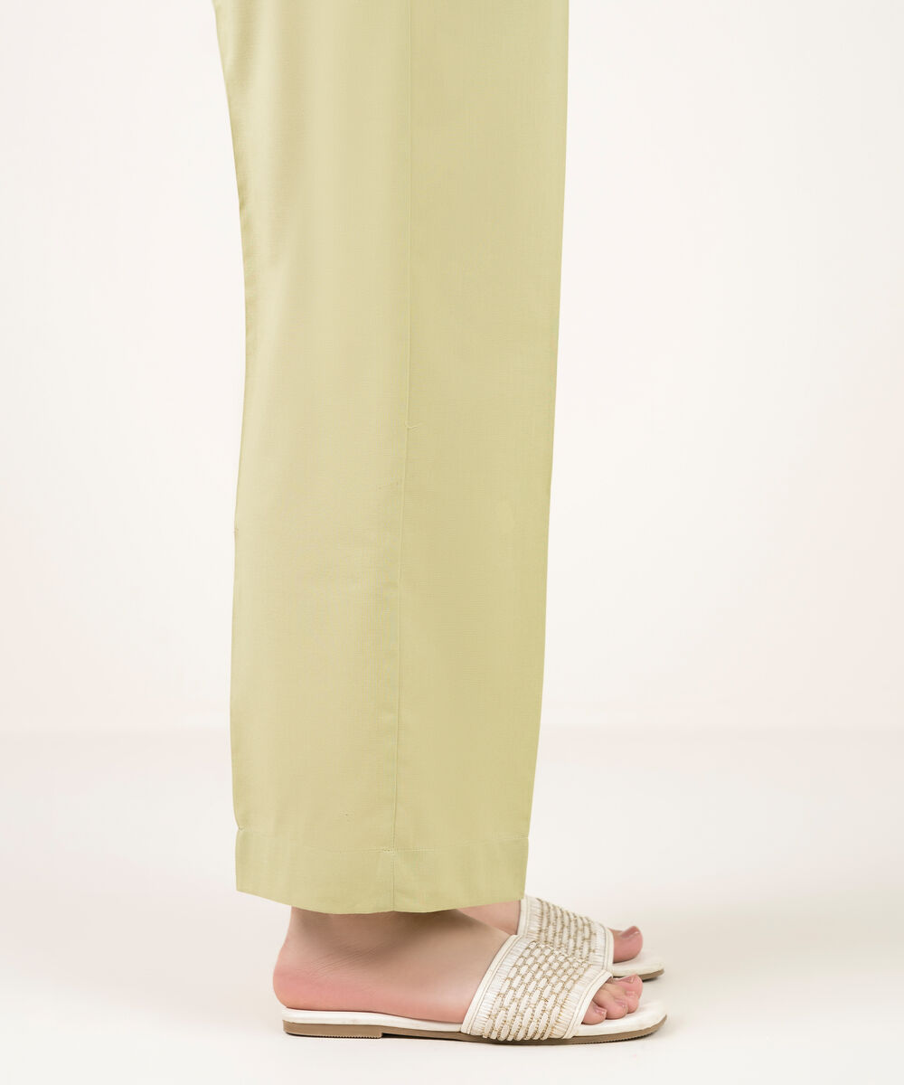 Women's RTW Cambric Solid Green Straight Pants