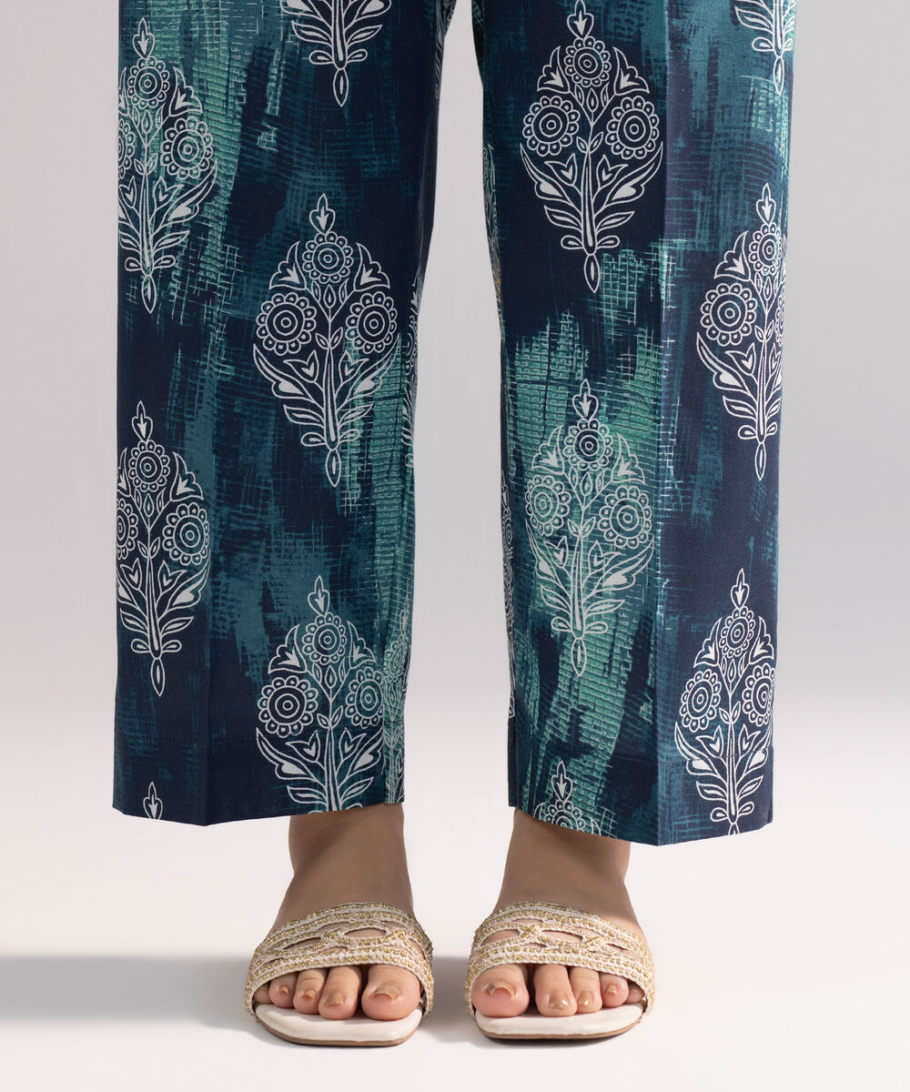 Women's RTW Cambric Printed Dark Blue Straight Pants