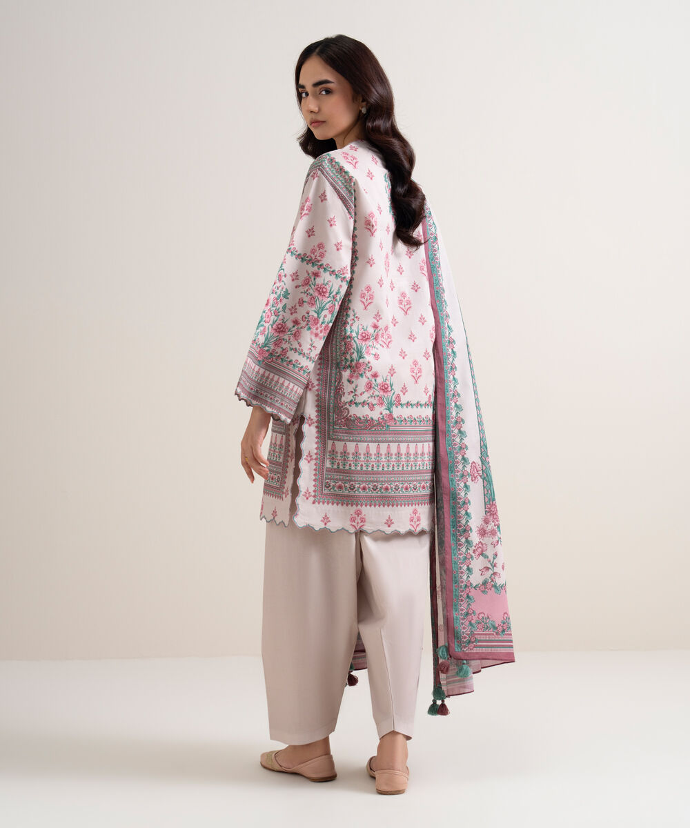 Women's Unstitched Lawn Printed Pink 3 Piece Suit