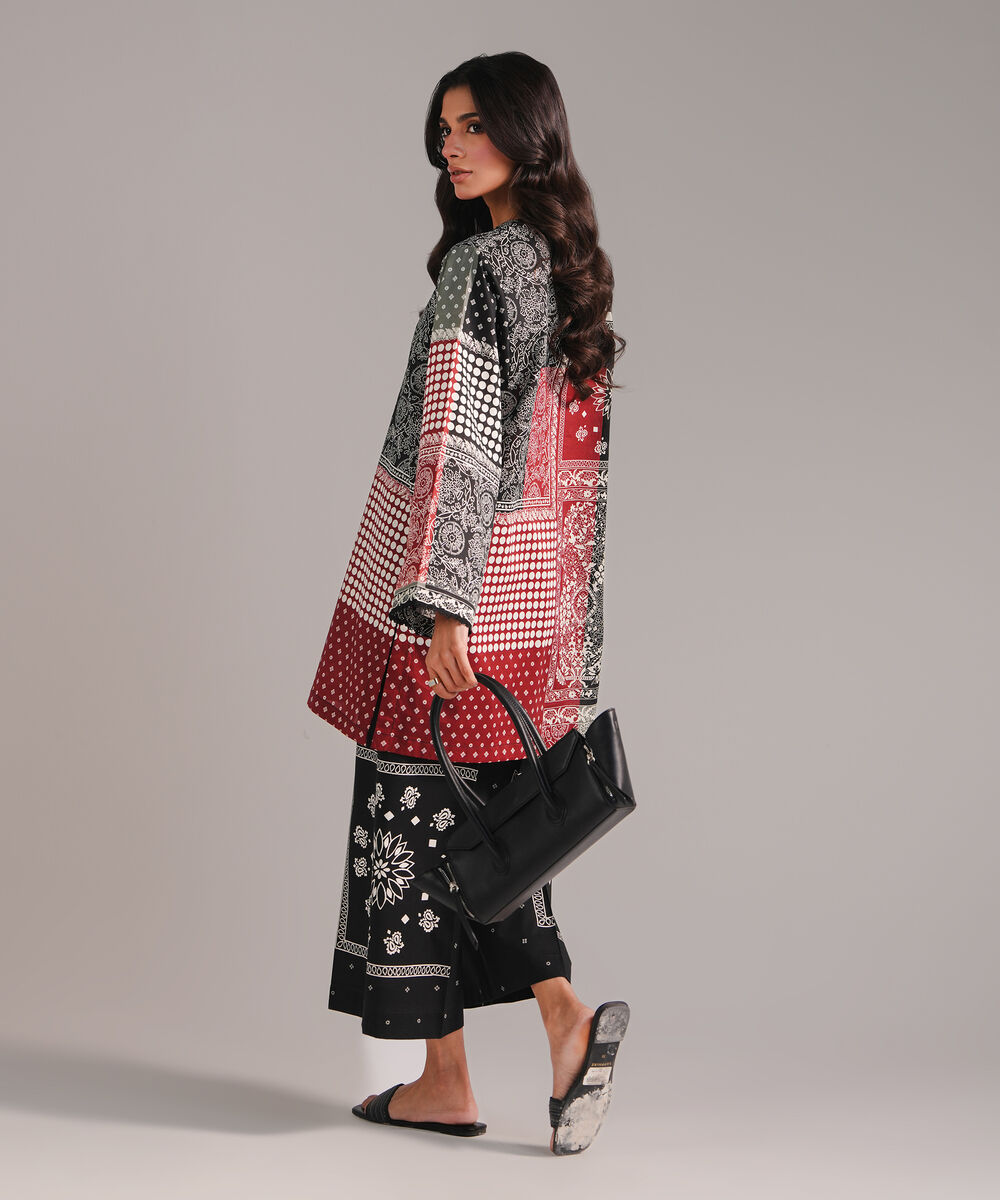 Women's RTW Cambric Printed Black Straight Shirt